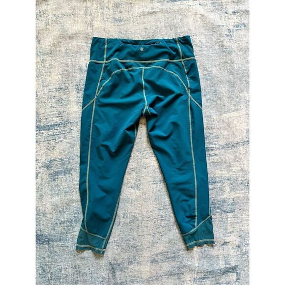 Athleta Dark Teal Mesh Panel Side Back Pocket Cropped Length Leggings Medium - Picture 2 of 8
